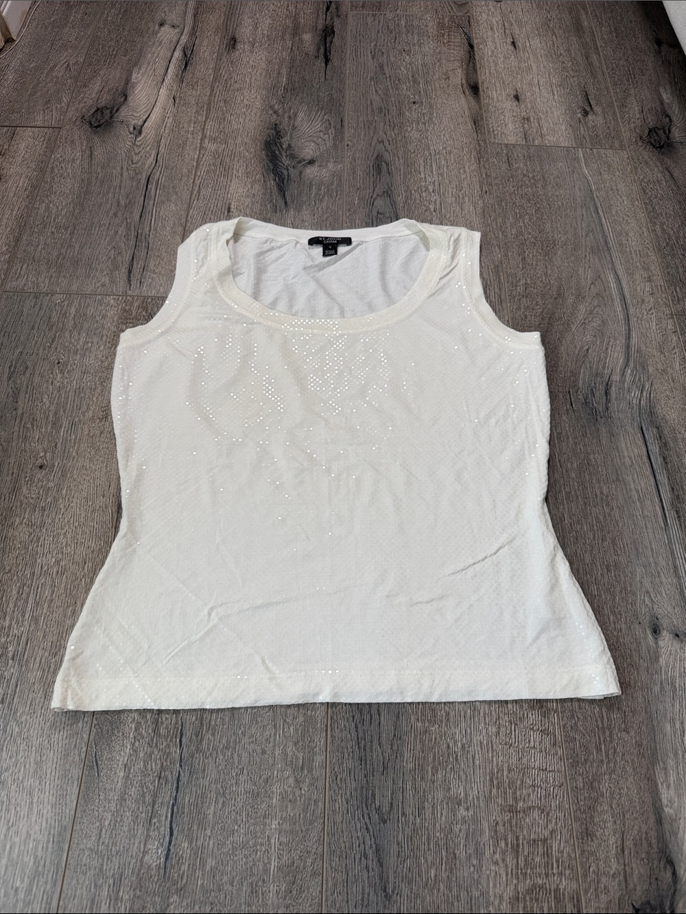 St. John Ivory Sequin Scoop Tank Top